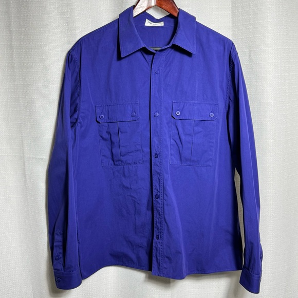 Saint Laurent Paris Purple Cotton Button Up Shirt Dual Pocket Size 42 Italy
